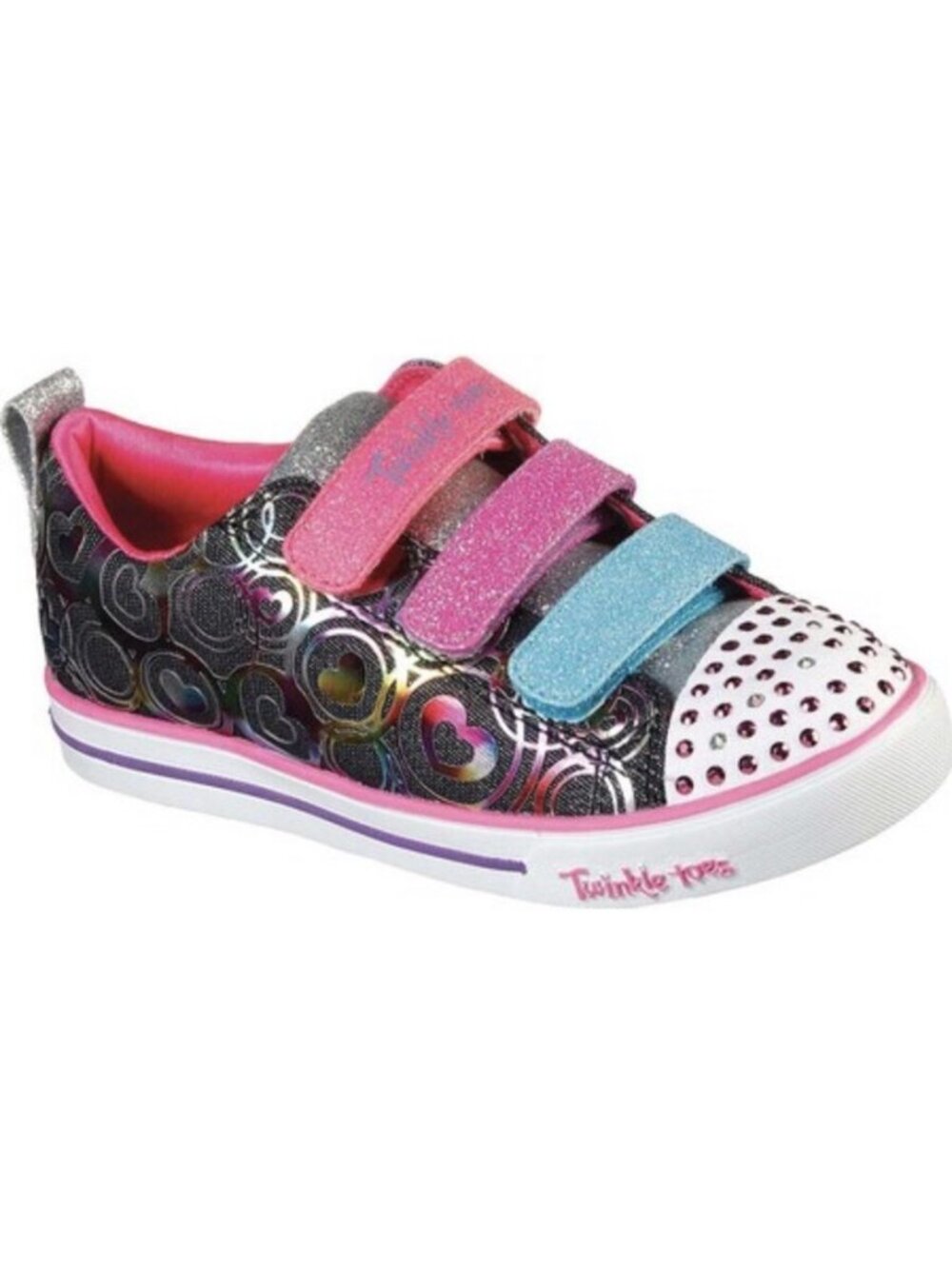 EUC TWINKLE  SPARKS SKECHERS HEARTS DREAMING LIGHT UP GIRLS SHOES SIZE 12